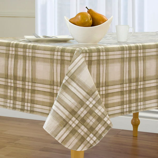 DINING FASHIONS Brown Plaid Fall Winter Kitchen Party Vinyl Easy Wipe Tablecloth